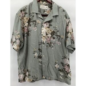 Abercrombie & Fitch Women's Light Green Floral Linen Button Up Shirt XL